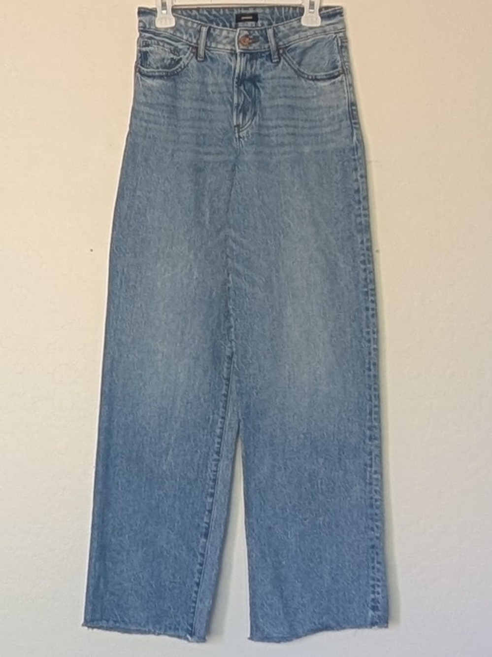 Express High Rise Wide Leg Raw Hem 50 50 Rigid Stretch SZ 4 Tall - Picture 4 of 7
